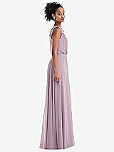 Side View Thumbnail - Suede Rose One-Shoulder Bow Blouson Bodice Maxi Dress