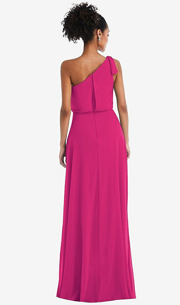 Back View - Think Pink One-Shoulder Bow Blouson Bodice Maxi Dress