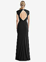 Rear View Thumbnail - Black Cap Sleeve Open-Back Trumpet Gown with Front Slit