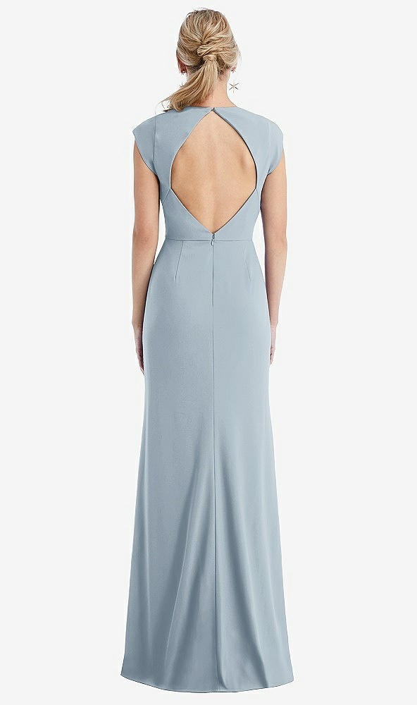 Back View - Mist Cap Sleeve Open-Back Trumpet Gown with Front Slit