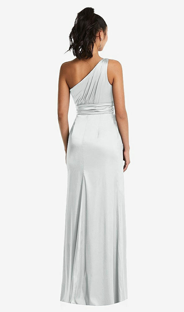 Back View - Sterling One-Shoulder Draped Satin Maxi Dress