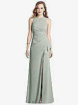Front View Thumbnail - Willow Green Halter Maxi Dress with Cascade Ruffle Slit