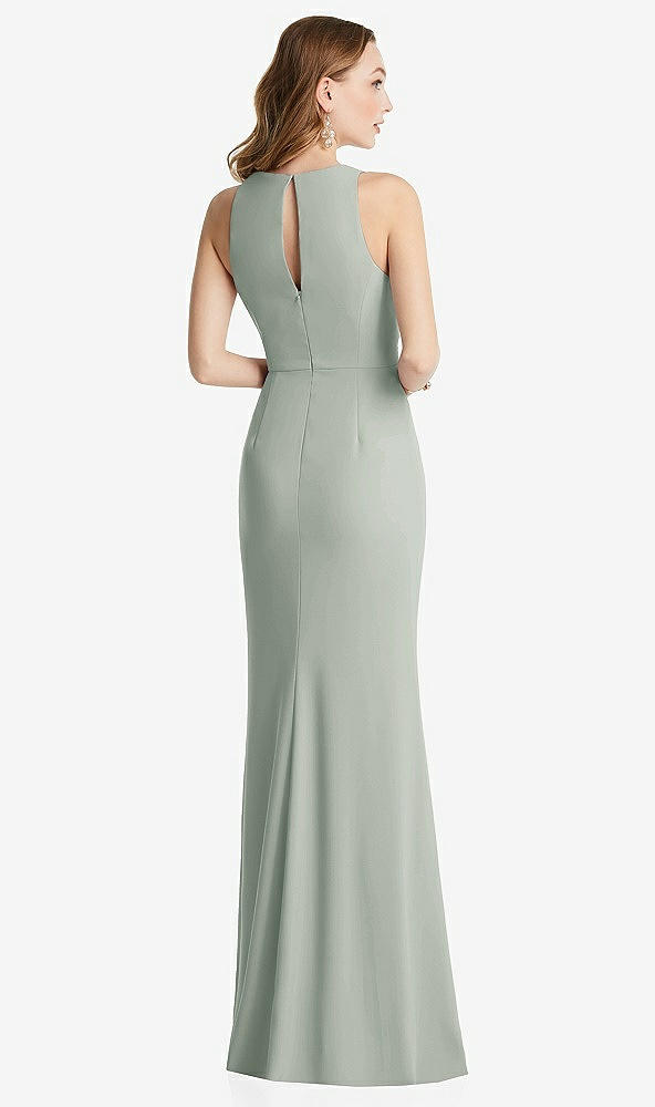 Back View - Willow Green Halter Maxi Dress with Cascade Ruffle Slit
