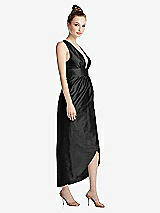 Side View Thumbnail - Black Plunging Neckline Shirred Tulip Skirt Midi Dress
