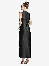 Rear View Thumbnail - Black Plunging Neckline Shirred Tulip Skirt Midi Dress