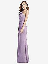 Side View Thumbnail - Pale Purple Shirred One-Shoulder Satin Trumpet Dress - Maddie