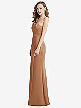 Side View Thumbnail - Toffee Shirred One-Shoulder Satin Trumpet Dress - Maddie