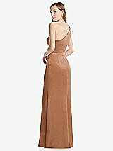 Rear View Thumbnail - Toffee Shirred One-Shoulder Satin Trumpet Dress - Maddie