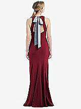 Front View Thumbnail - Burgundy & Mist Cutout Open-Back Halter Maxi Dress with Scarf Tie