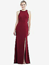 Rear View Thumbnail - Burgundy & Mist Cutout Open-Back Halter Maxi Dress with Scarf Tie