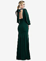 Front View Thumbnail - Evergreen & Evergreen Bishop Sleeve Open-Back Trumpet Gown with Scarf Tie
