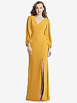 Alt View 1 Thumbnail - NYC Yellow Long Puff Sleeve V-Neck Trumpet Gown