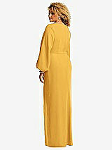 Rear View Thumbnail - NYC Yellow Long Puff Sleeve V-Neck Trumpet Gown