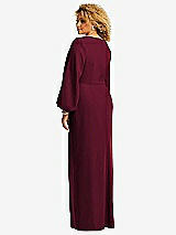 Rear View Thumbnail - Cabernet Long Puff Sleeve V-Neck Trumpet Gown