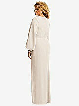 Rear View Thumbnail - Oat Long Puff Sleeve V-Neck Trumpet Gown