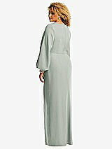 Rear View Thumbnail - Willow Green Long Puff Sleeve V-Neck Trumpet Gown