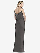 Rear View Thumbnail - Caviar Gray Asymmetrical One-Shoulder Cowl Maxi Slip Dress