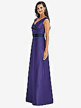 Side View Thumbnail - Grape & Midnight Navy Off-the-Shoulder Draped Wrap Satin Maxi Dress