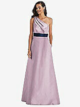 Alt View 1 Thumbnail - Suede Rose & Midnight Navy Draped One-Shoulder Satin Maxi Dress with Pockets