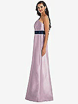 Alt View 2 Thumbnail - Suede Rose & Midnight Navy Draped One-Shoulder Satin Maxi Dress with Pockets