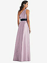 Alt View 3 Thumbnail - Suede Rose & Midnight Navy Draped One-Shoulder Satin Maxi Dress with Pockets