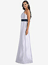Alt View 2 Thumbnail - Silver Dove & Midnight Navy Draped One-Shoulder Satin Maxi Dress with Pockets