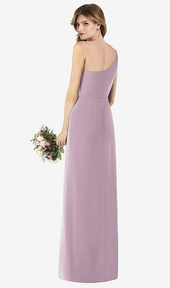 Back View - Suede Rose One-Shoulder Crepe Trumpet Gown with Front Slit