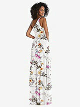 Rear View Thumbnail - Butterfly Botanica Ivory One-Shoulder Chiffon Maxi Dress with Shirred Front Slit