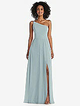 Front View Thumbnail - Morning Sky One-Shoulder Chiffon Maxi Dress with Shirred Front Slit