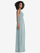 Side View Thumbnail - Morning Sky One-Shoulder Chiffon Maxi Dress with Shirred Front Slit