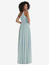 Rear View Thumbnail - Morning Sky One-Shoulder Chiffon Maxi Dress with Shirred Front Slit