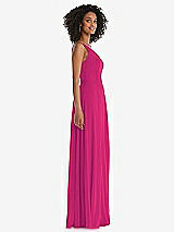 Side View Thumbnail - Think Pink One-Shoulder Chiffon Maxi Dress with Shirred Front Slit