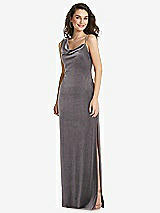Front View Thumbnail - Caviar Gray Asymmetrical One-Shoulder Velvet Maxi Slip Dress