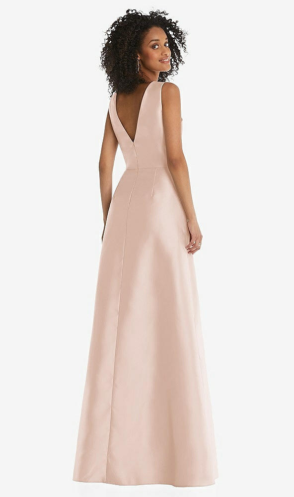Back View - Cameo Jewel Neck Asymmetrical Shirred Bodice Maxi Dress with Pockets
