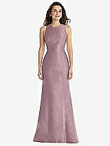 Front View Thumbnail - Dusty Rose Jewel Neck Bowed Open-Back Trumpet Dress 