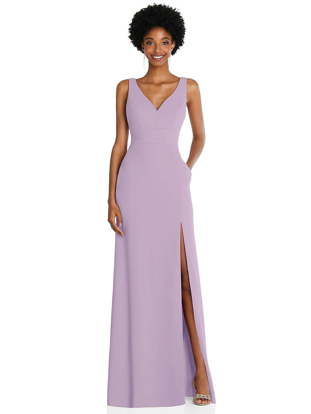 Square Low-Back A-Line Dress with Front Slit and Pockets