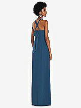 Side View Thumbnail - Dusk Blue Draped Chiffon Grecian Column Gown with Convertible Straps