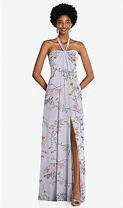 calvin klein draped chiffon halter gown