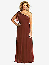 Front View Thumbnail - Auburn Moon Draped One-Shoulder Maxi Dress with Scarf Bow
