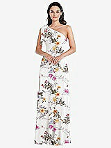 Alt View 1 Thumbnail - Butterfly Botanica Ivory Draped One-Shoulder Maxi Dress with Scarf Bow