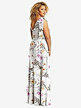 Rear View Thumbnail - Butterfly Botanica Ivory Draped One-Shoulder Maxi Dress with Scarf Bow