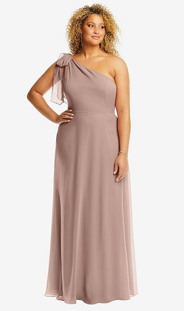 Front View - Bliss Draped One-Shoulder Maxi Dress with Scarf Bow