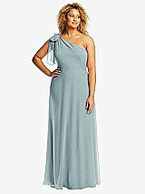 Front View Thumbnail - Morning Sky Draped One-Shoulder Maxi Dress with Scarf Bow