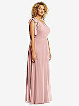 Side View Thumbnail - Rose - PANTONE Rose Quartz Draped One-Shoulder Maxi Dress with Scarf Bow