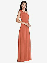 Alt View 2 Thumbnail - Terracotta Copper Draped One-Shoulder Maxi Dress with Scarf Bow