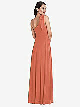 Alt View 3 Thumbnail - Terracotta Copper Draped One-Shoulder Maxi Dress with Scarf Bow