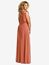 Rear View Thumbnail - Terracotta Copper Draped One-Shoulder Maxi Dress with Scarf Bow