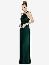 Side View Thumbnail - Evergreen Draped Twist Halter Low-Back Satin Empire Dress