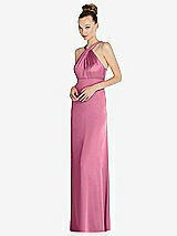 Side View Thumbnail - Orchid Pink Draped Twist Halter Low-Back Satin Empire Dress
