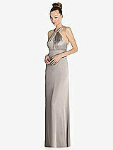 Side View Thumbnail - Taupe Draped Twist Halter Low-Back Satin Empire Dress